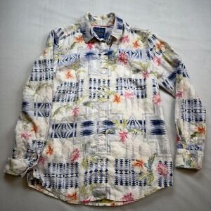 Tommy Bahama X Pendleton Women's Sm Floral Geometric 100% Linen Button‎ Up Shirt